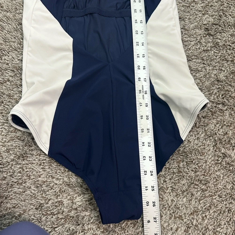 Tory Burch Sport One‎ Piece Swimsuit Size Medium Crew Neck Navy Blue White